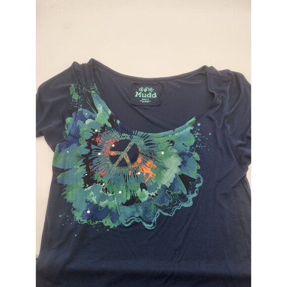 MUDD Women's Small Navy Blue Graphic T Shirt Lightweight Thin Peace y2k - Picture 9 of 9